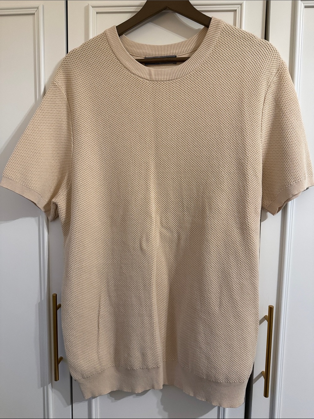 Men's Short Sleeve Knit Tee in Light Beige